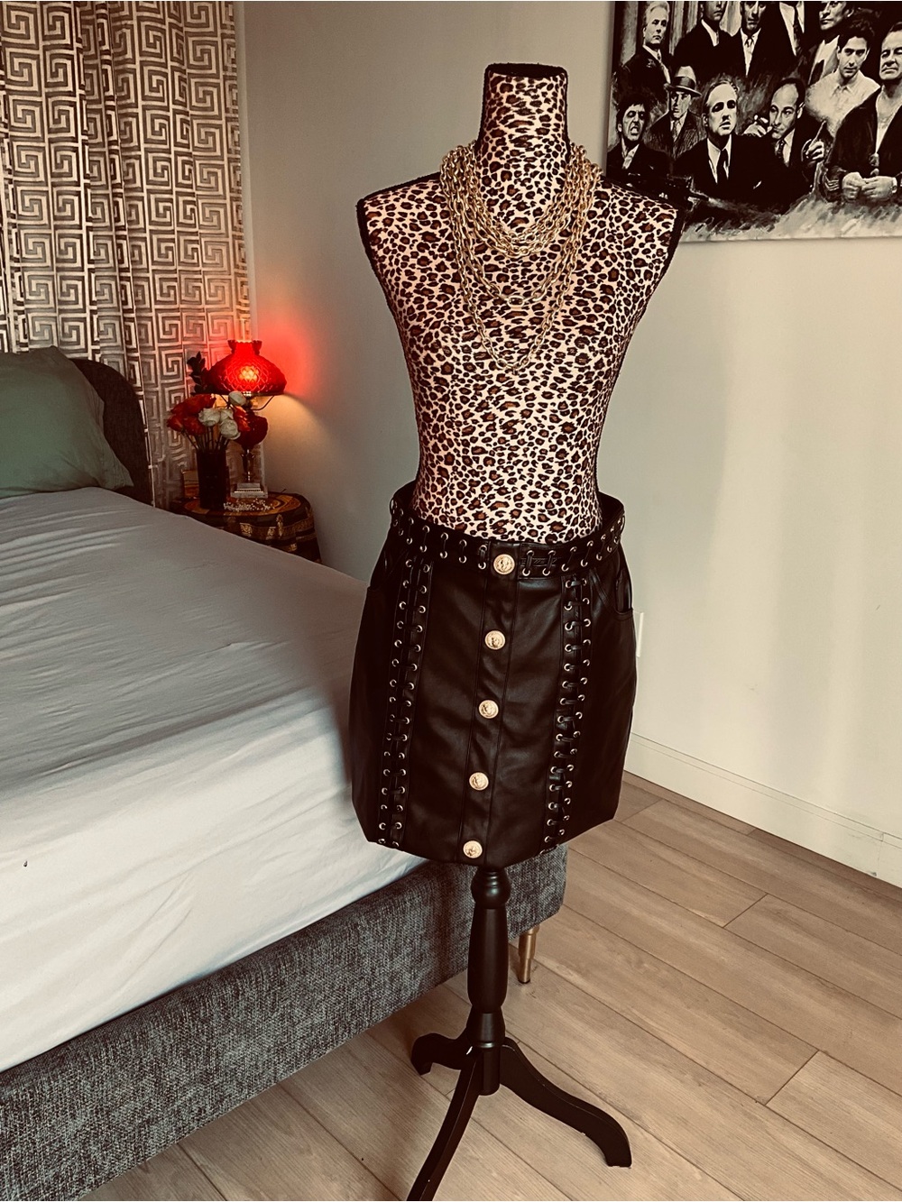 Fashion Nova Luxe Black Faux Leather Mini Skirt with Big Gold Buttons - Picture 9 of 11